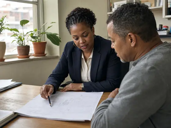 A consultant talking a client through a plan in an office in Cape Town.